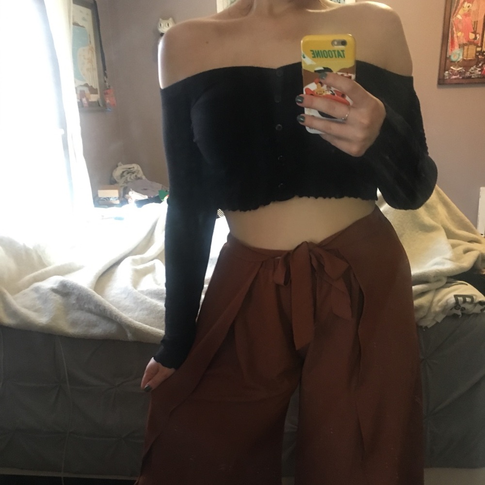 Rust colored wide leg pants fashion nova